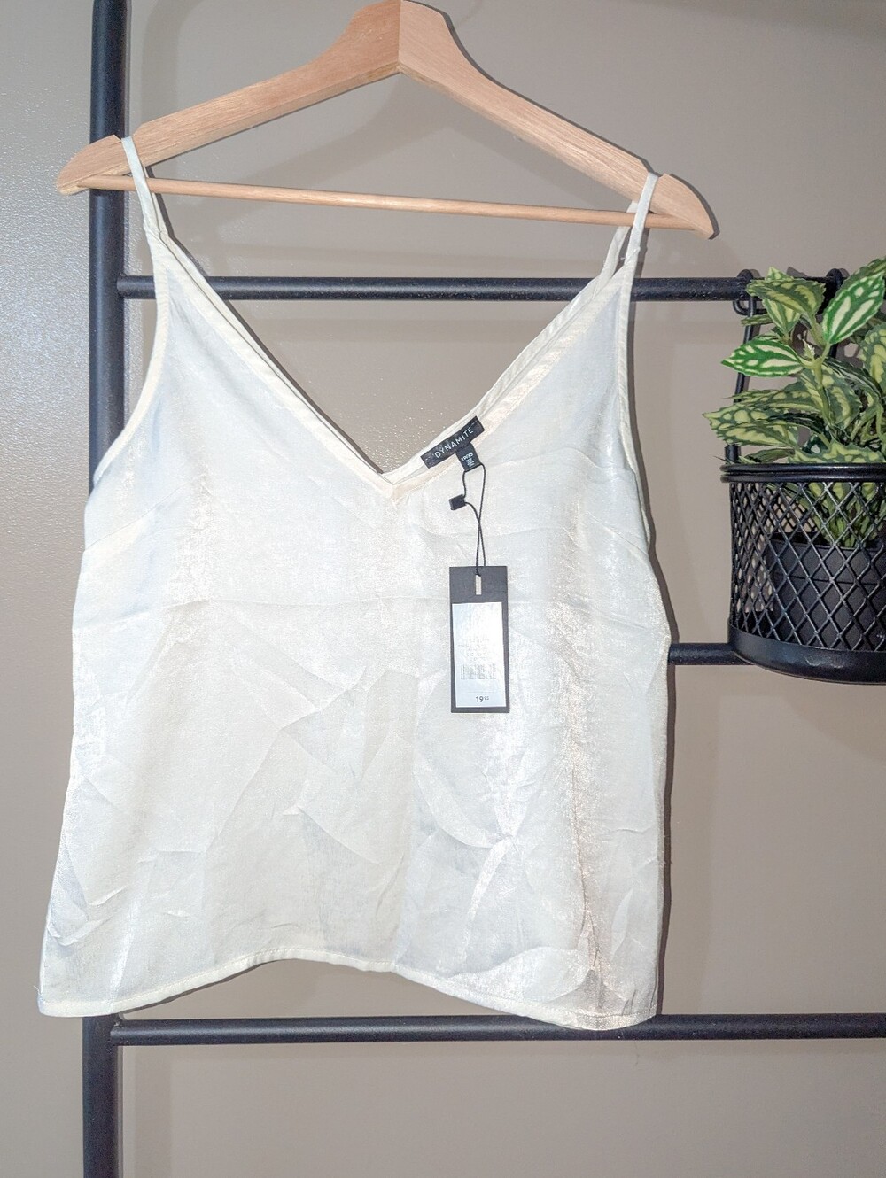 Dynamite Ivory Satin V-Neck Camisole